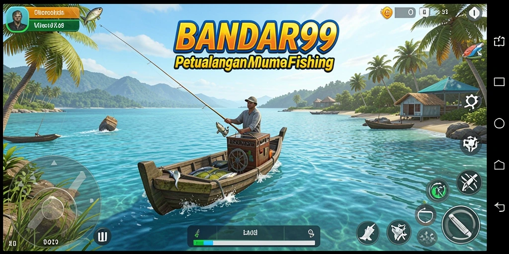 Screenshot gameplay BANDAR99 menunjukkan suasana memancing yang seru dan penuh warna.