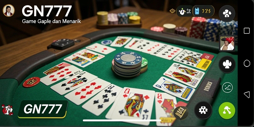 Tangkapan layar gameplay GN777 yang menunjukkan suasana permainan Gaple yang seru.