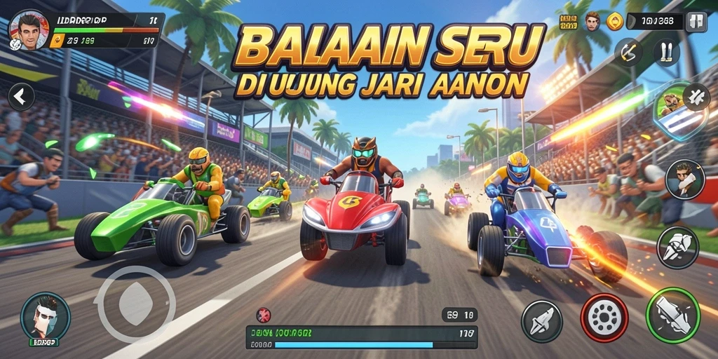 Gameplay menegangkan di IDRRP dengan mobil balap cepat.