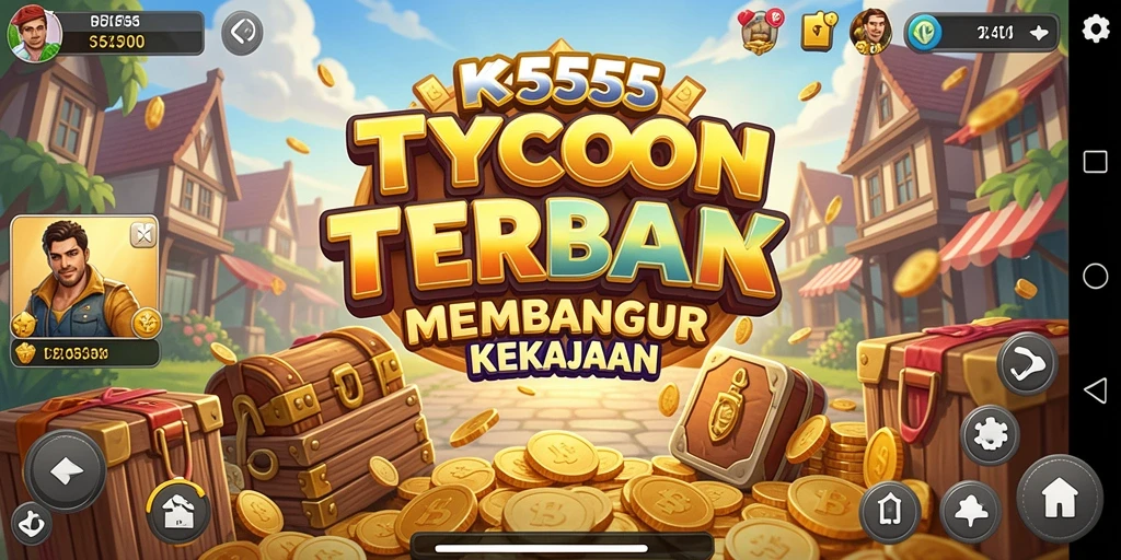 Screenshot dari gameplay K5555 yang menunjukkan pembangunan bisnis Tycoon.