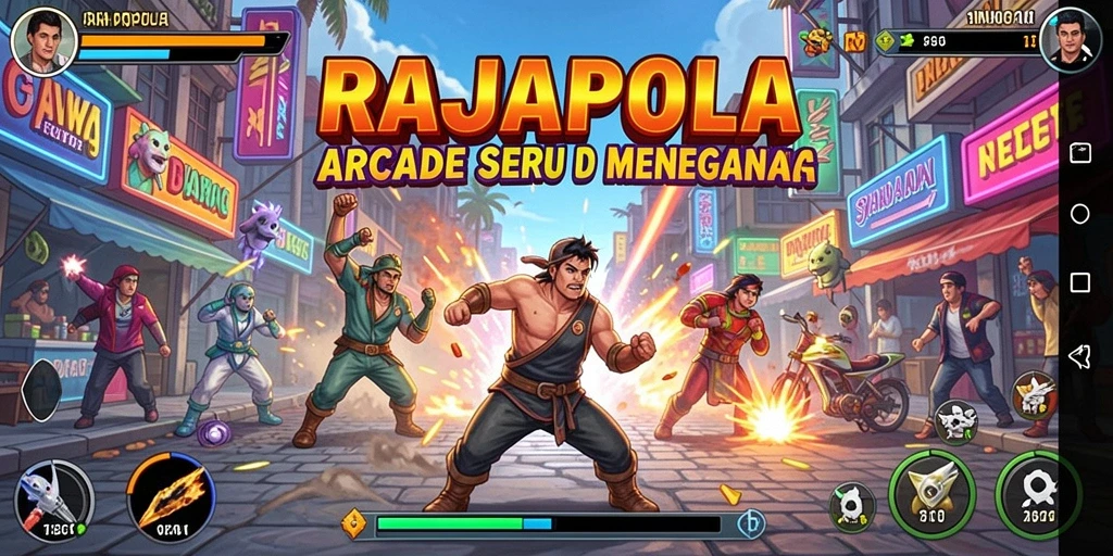 Screenshot utama RAJAPOLA menunjukkan serunya gameplay arcade yang penuh tantangan.