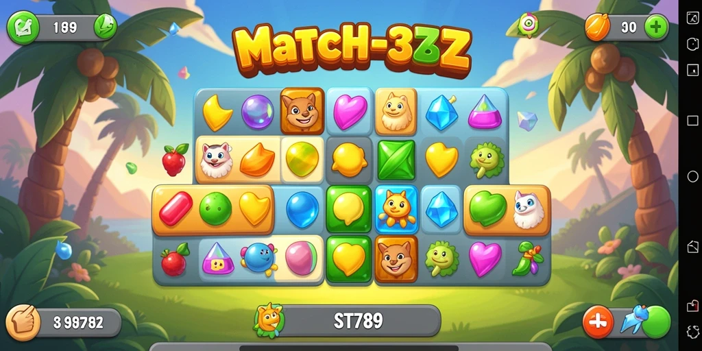 Screenshot menampilkan gameplay seru Match-3 di ST789.