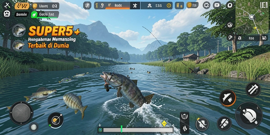 Tangkapan ikan berwarna-warni dalam gameplay SUPER5 yang seru.