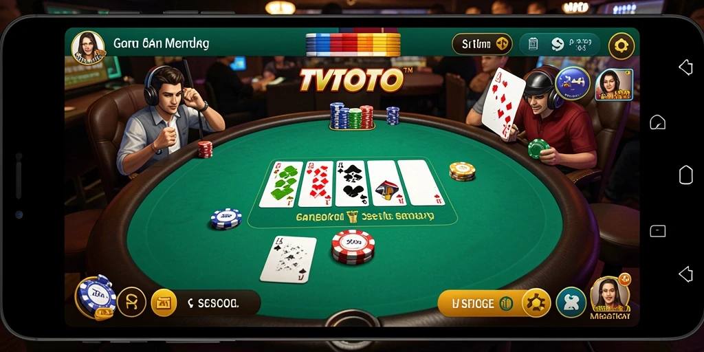 Tampilan gameplay TVTOTO dalam suasana poker yang menarik.